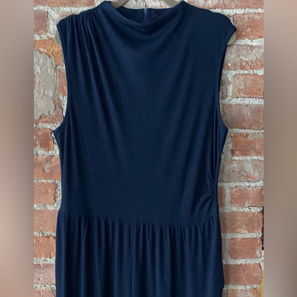 NWT PRETTYGARDEN Elegant Navy Sleeveless Long Jumpsuit, Ribbed Knit, Mock Neck - Picture 3 of 15